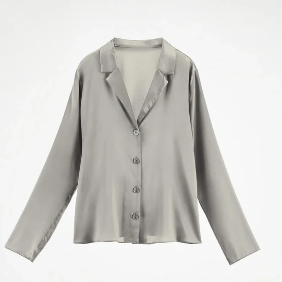 NWT Zara 100% Silk Gray Shirt - Picture 6 of 13